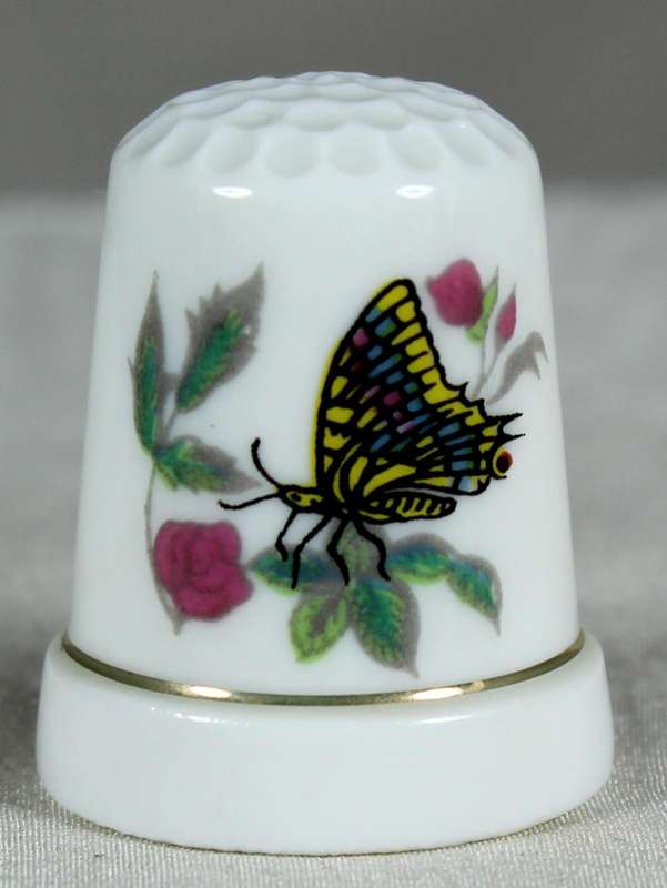 Bone China thimble - butterfly with yellow and blue wings