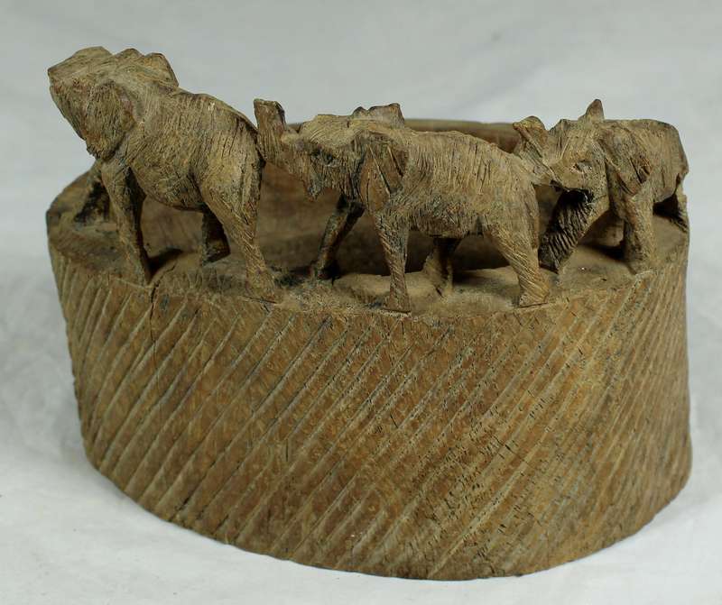 Carved wood elephant family ashtray