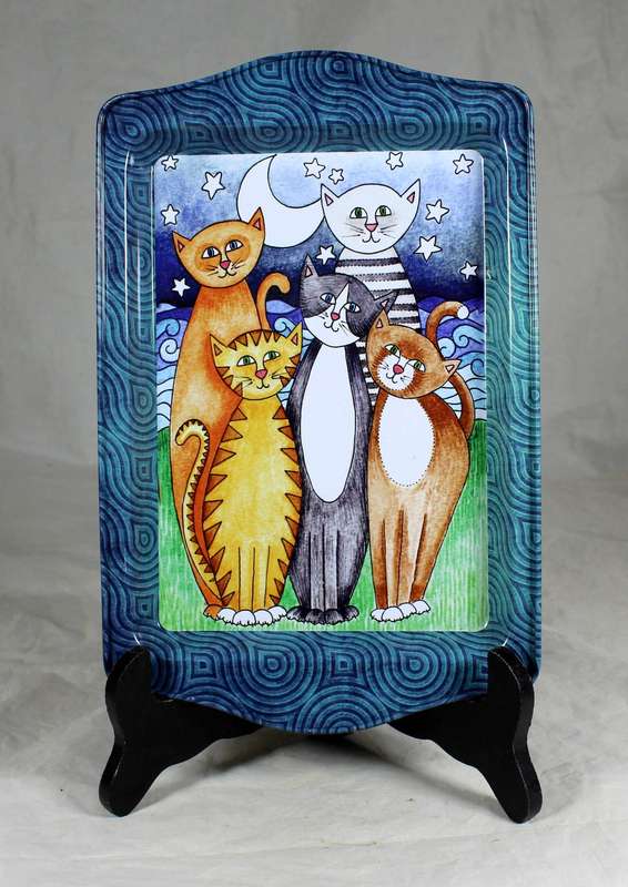 Small metal tray with painted cats