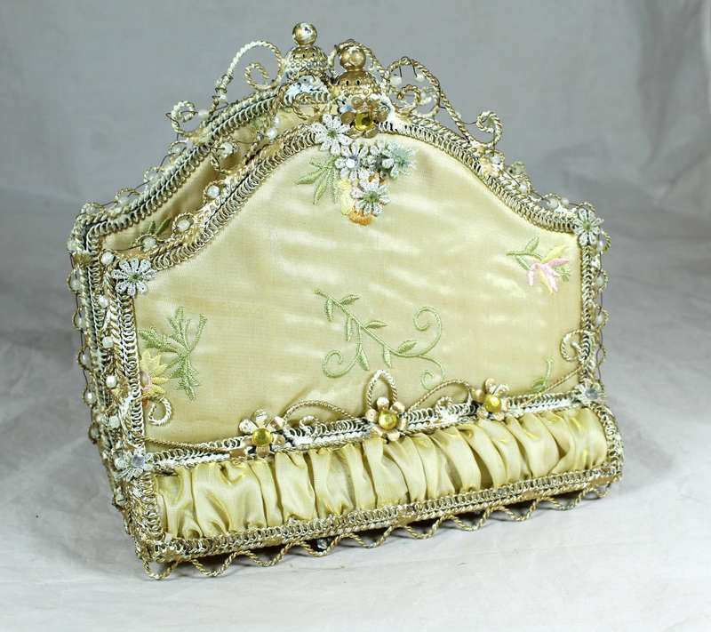 Letter / Serviette holder, satin covered with embossed flowers