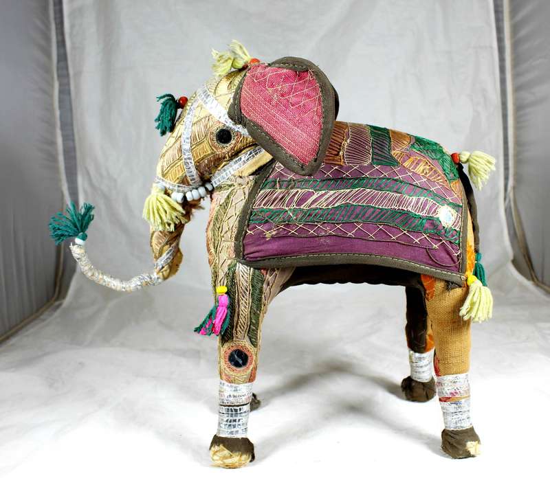 Hand made paper mache elephant, extensively covered and adorned