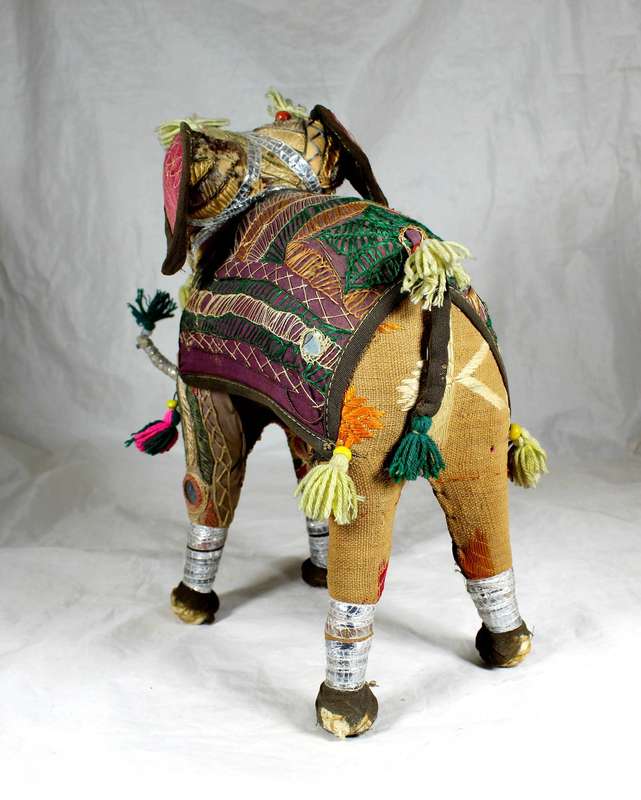 Hand made paper mache elephant, extensively covered and adorned