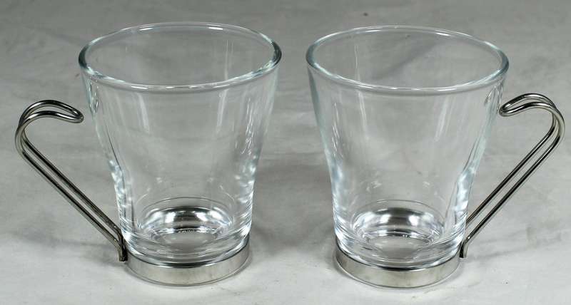 Pair of Vitrosax Italian expresso mugs with metal handles
