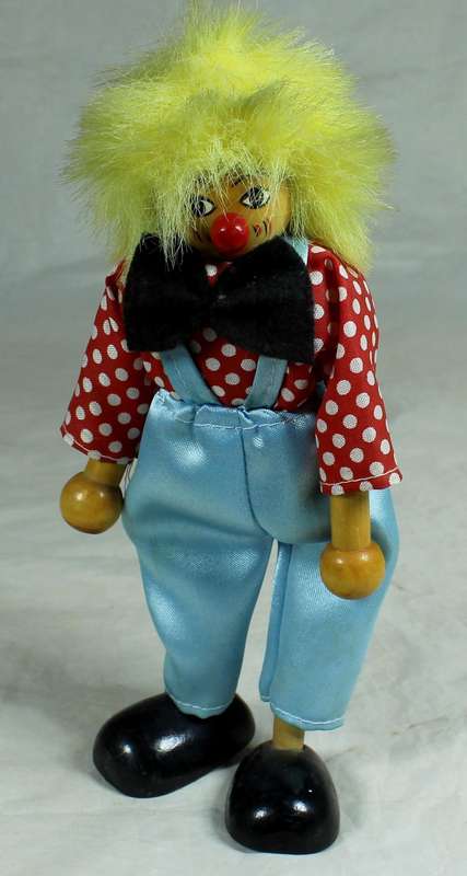 Wooden clown in blue & polka dots