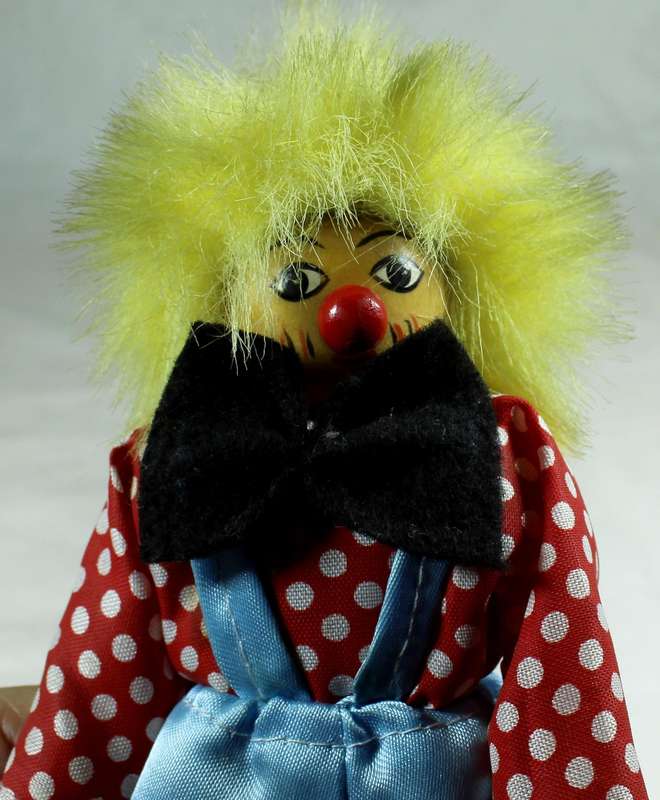 Wooden clown in blue & polka dots