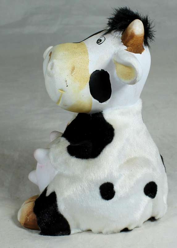 Seated cow with satin feel jacket money box