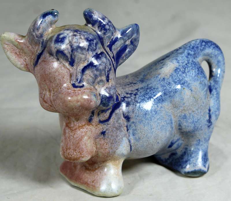 Glazed ceramic cow blue & brown