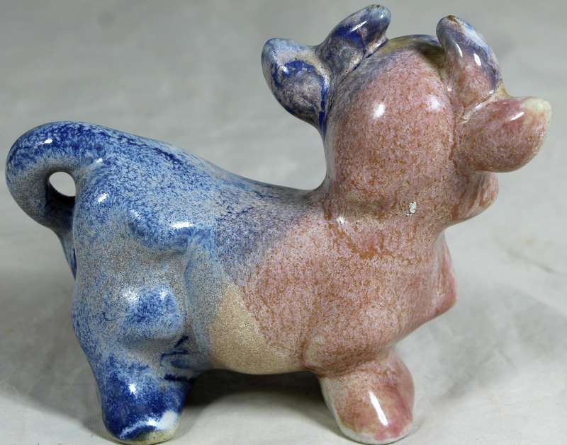 Glazed ceramic cow blue & brown