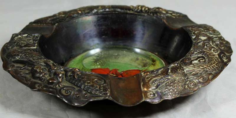 Pewter ashtray with miniature crabs in water