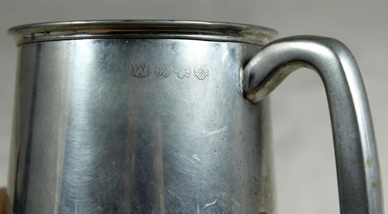 Pewter mug with glass bottom - with markings (92% tin)