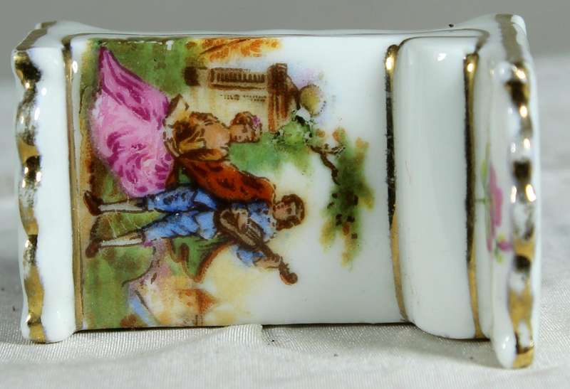 Miniature Limoges king bed with Victorian scene