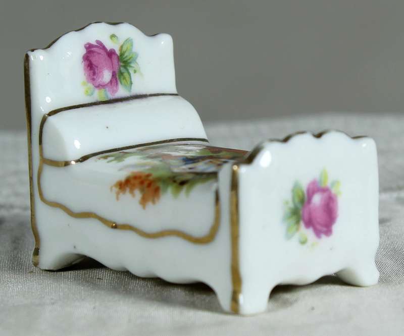 Miniature Limoges king bed with Victorian scene