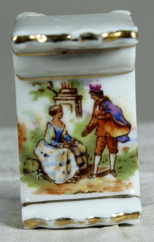 Miniature Limoges king bed with Victorian scene