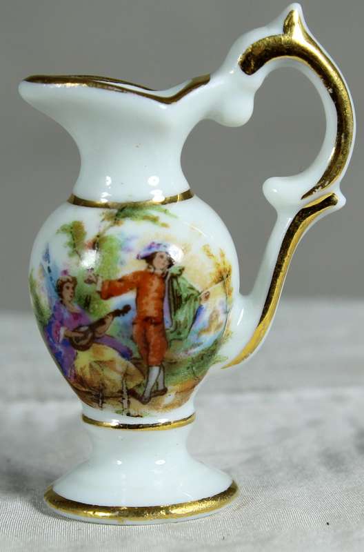 Miniature Limoges water jug with Victorian scene