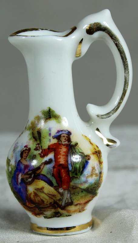 Miniature Limoges water jug with Victorian scene