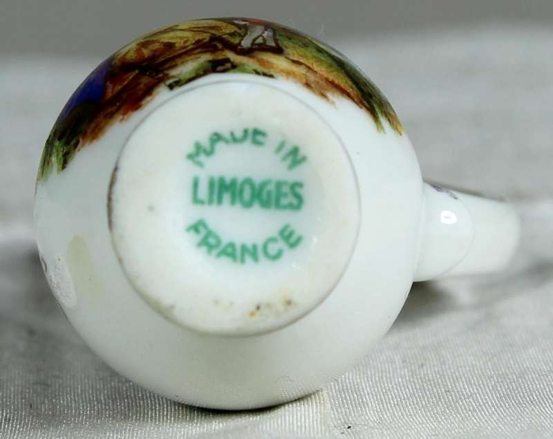 Miniature Limoges water jug with Victorian scene