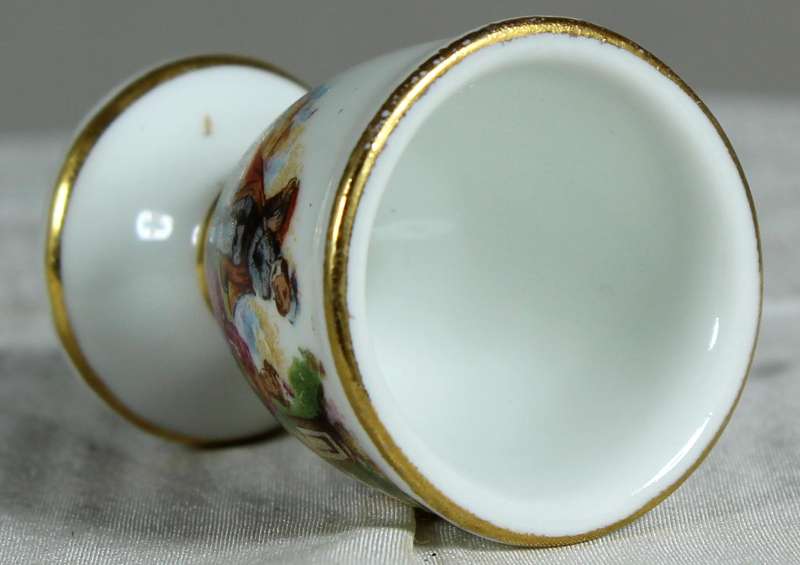 Miniature Limoges egg cup with Victorian scene