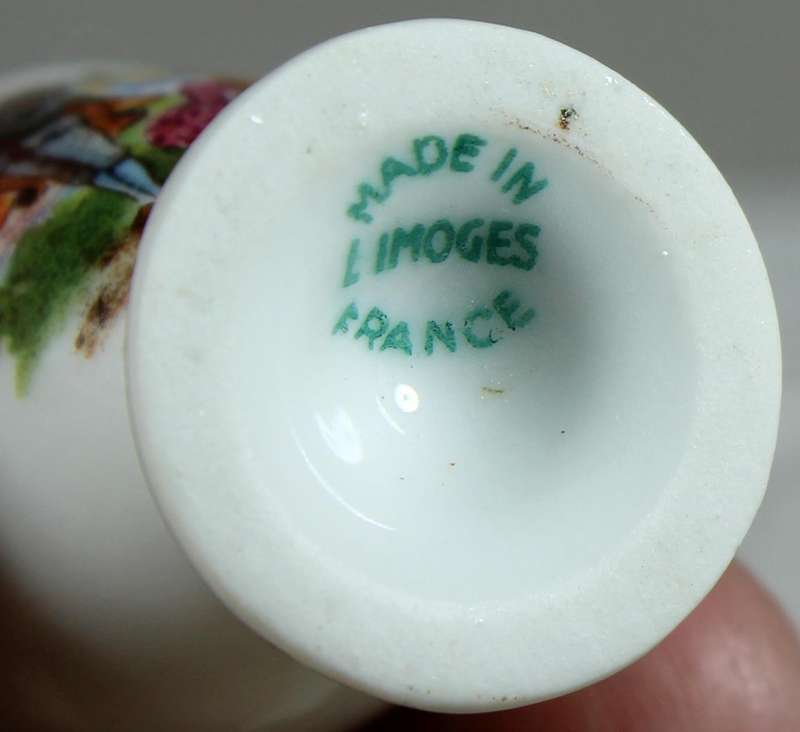 Miniature Limoges egg cup with Victorian scene