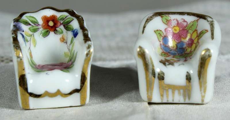 Miniature Limoges pair of club chairs