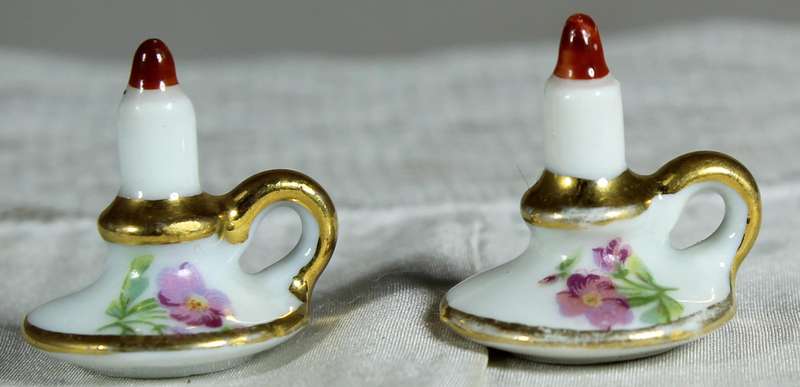 Miniature Limoges pair of candles with holders