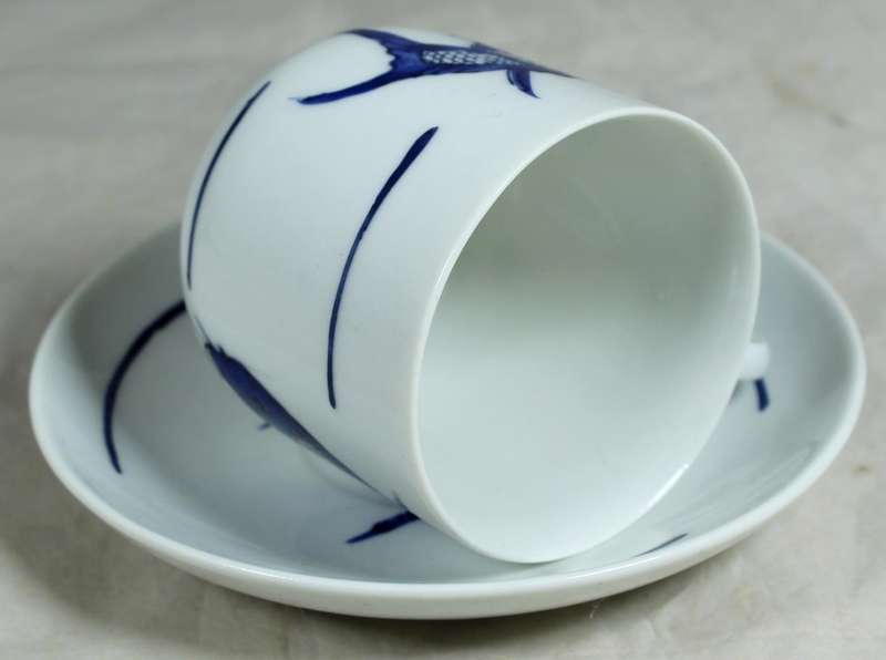 Vintage Chinese blue koi Demitasse duo