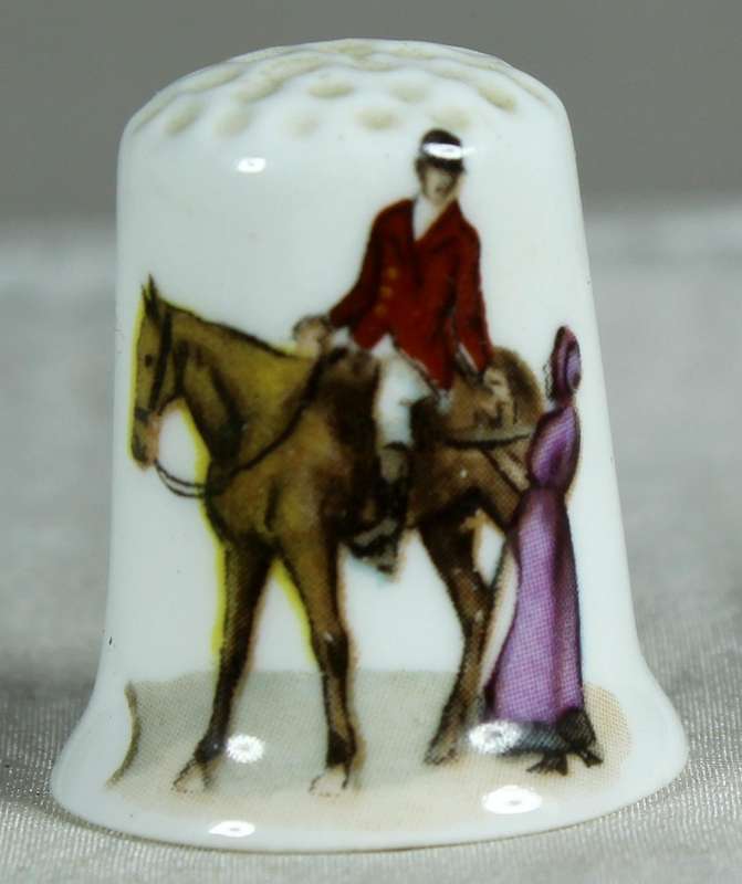 Bone China thimble - horse rider taking a break