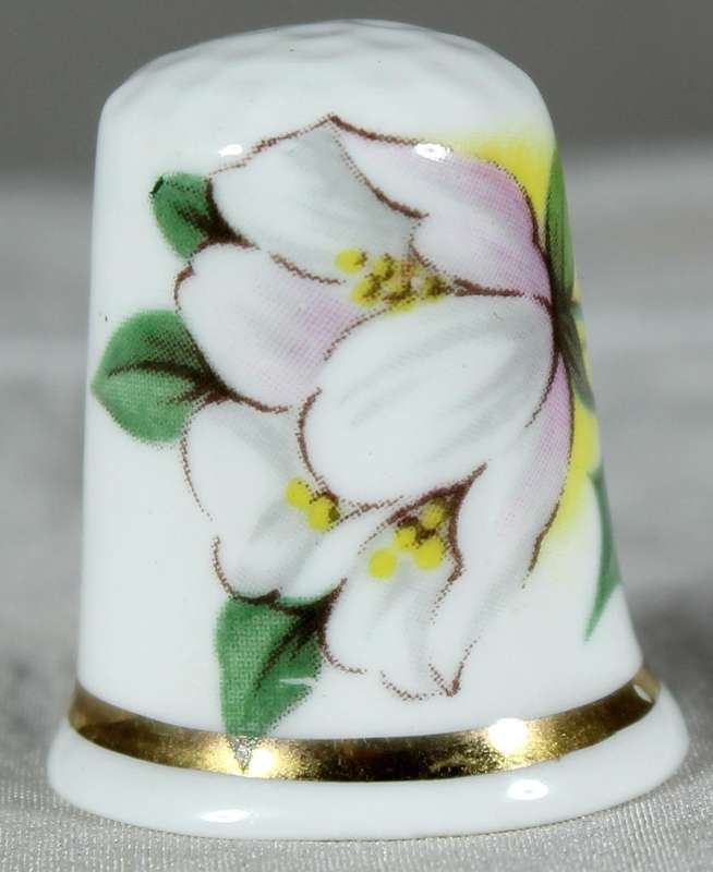 Bone China thimble - white & purple flower