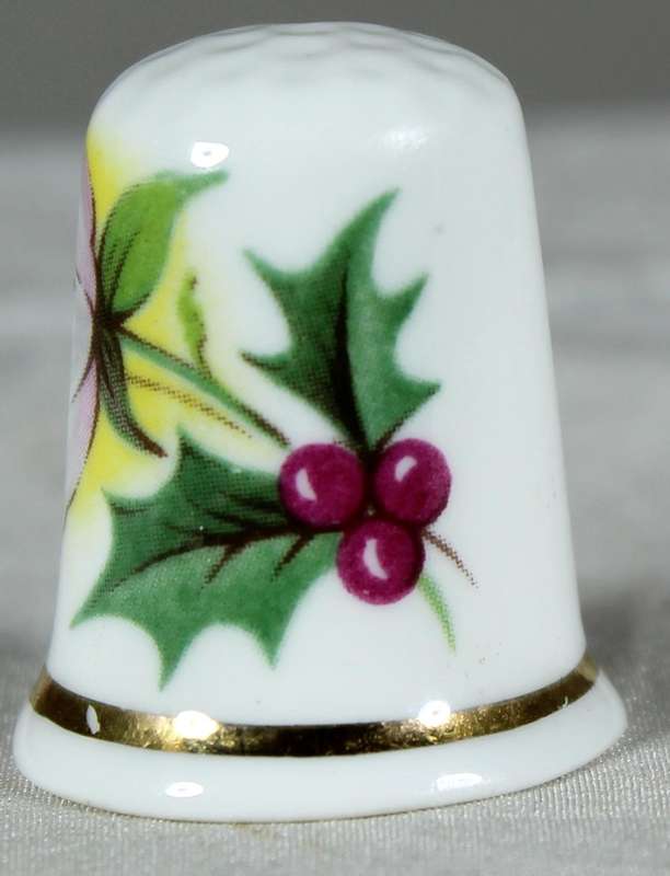 Bone China thimble - white & purple flower