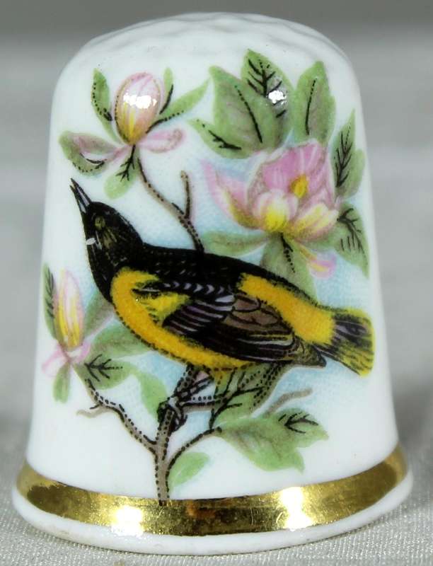 Bone China thimble - Yellow and black bird - Finsbury