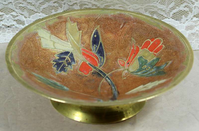 Brass & enamel trinket dish