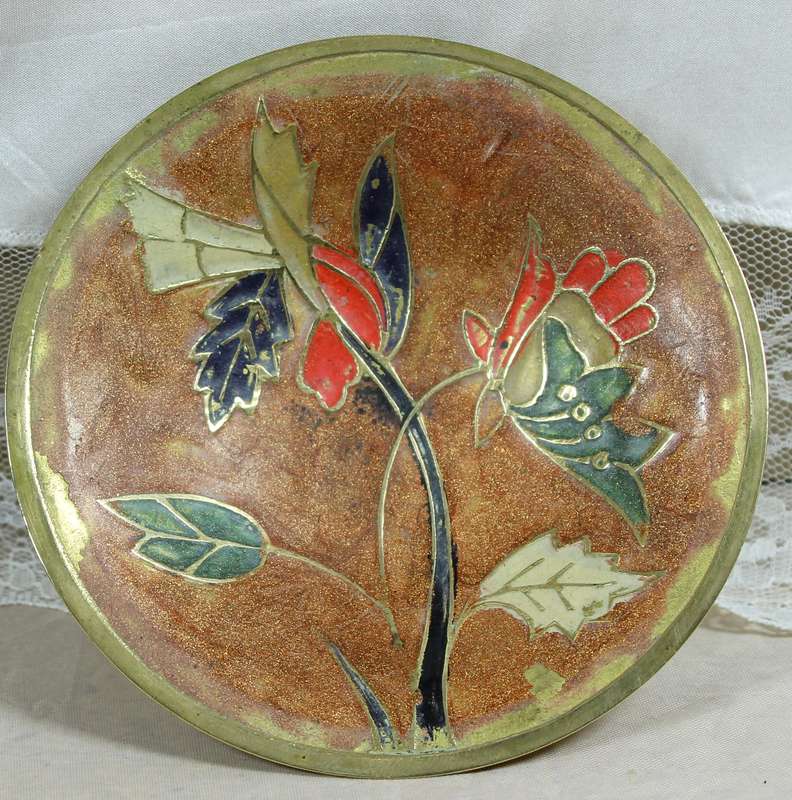 Brass & enamel trinket dish