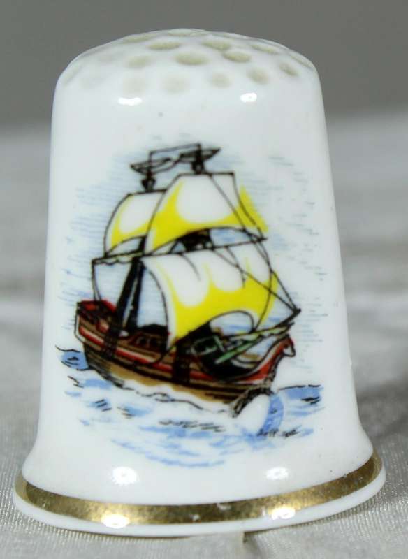 Bone China thimble - Schooner ship - Birchcroft