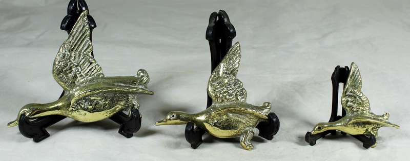 Trio of flying brass geese