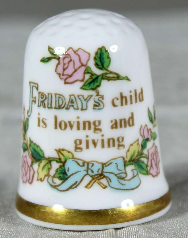 Bone China thimble - Friday's Child - Caverswall
