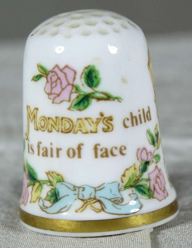 Bone China thimble - Monday's Child - Caverswall