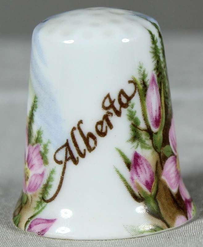 Bone China thimble - Hand painted pink flowers - Alberta