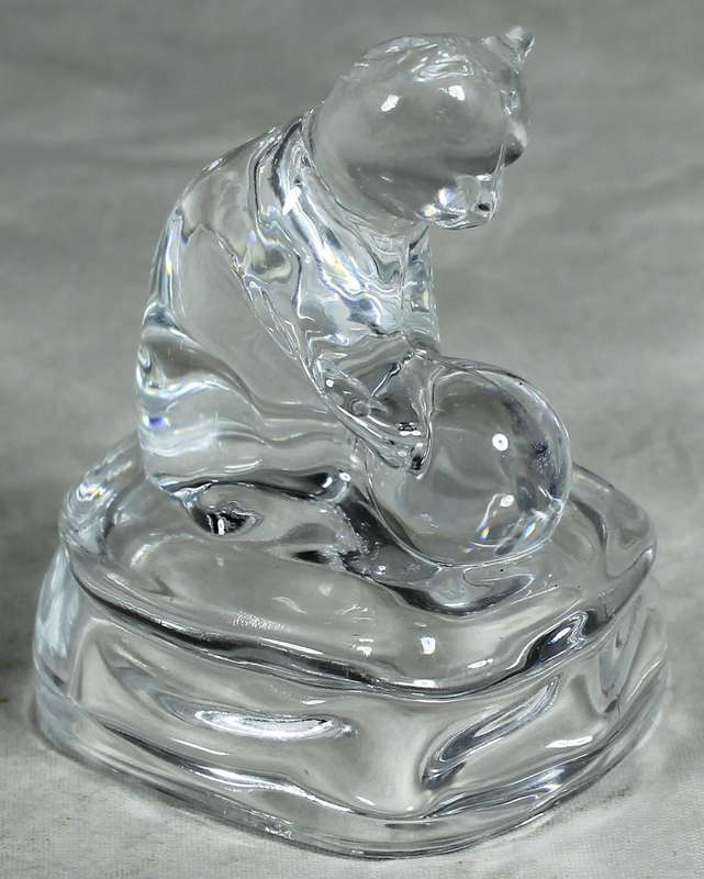 Small glass cat with ball paperweight