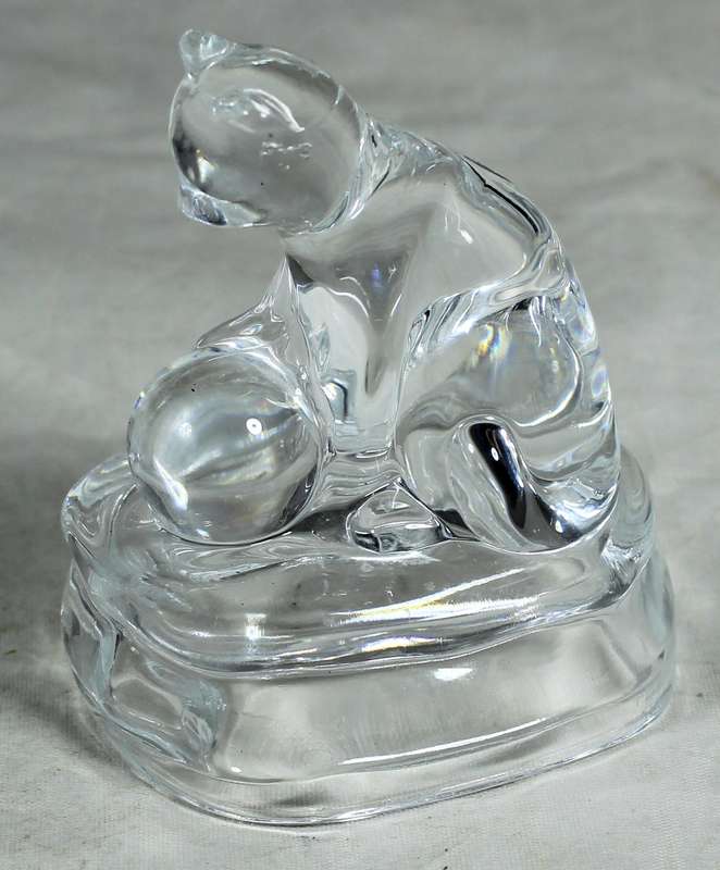 Small glass cat with ball paperweight