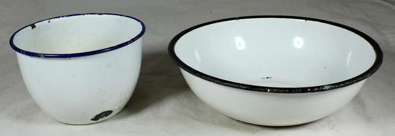 Pair of white enamel bowls