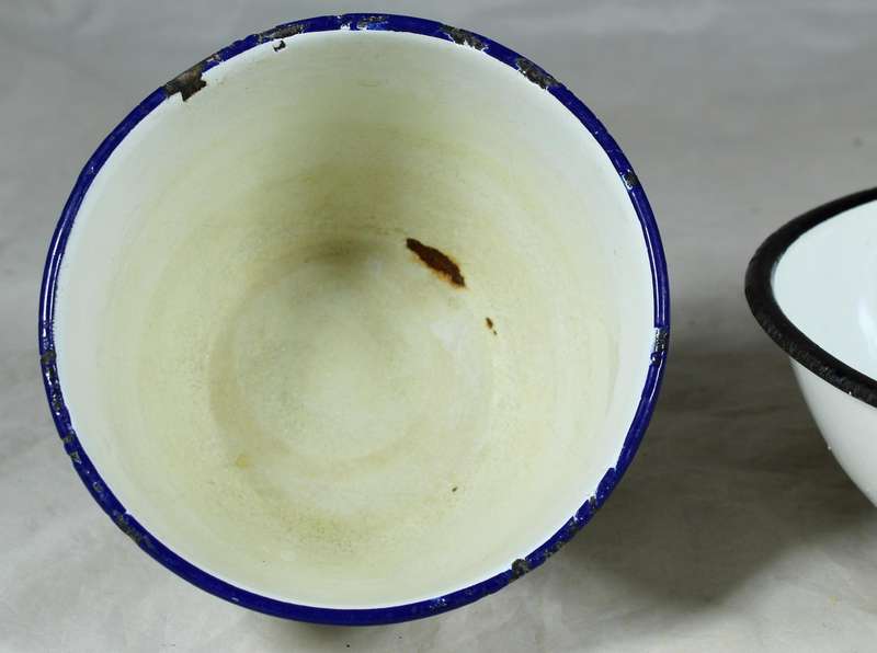 Pair of white enamel bowls