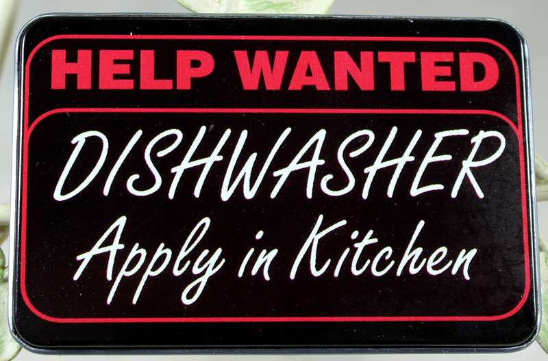 Fridge Magnet - Help wanted - Dishwasher apply in kitchen
