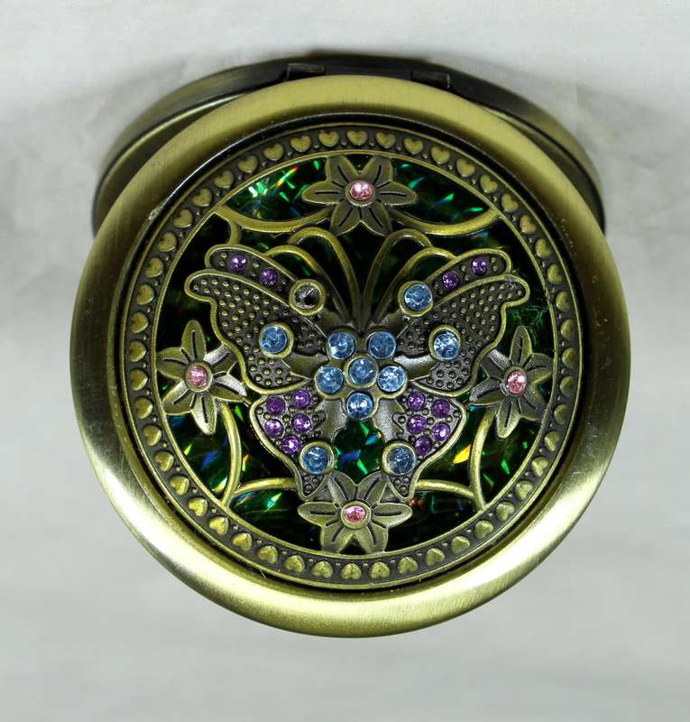 Bernice embezzled dome pocket mirror in box - green