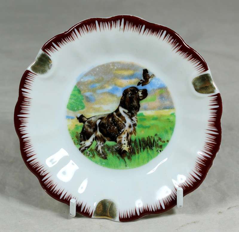 Japanese porcelain display plate/ashtray with dog & bird