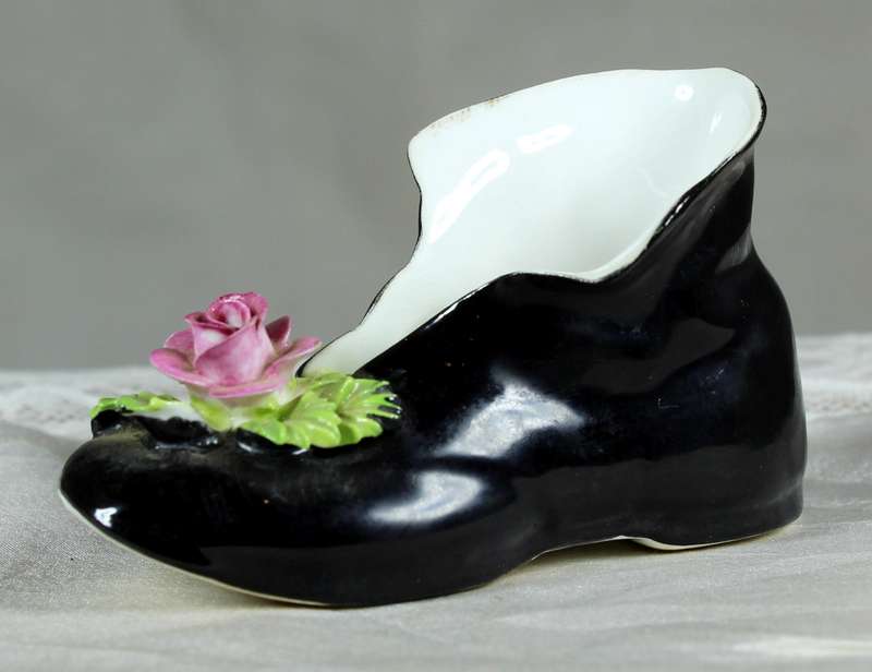 Small porcelain Staffordshire shoe with rose