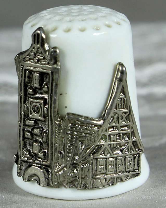 Bone China thimble - with metal church