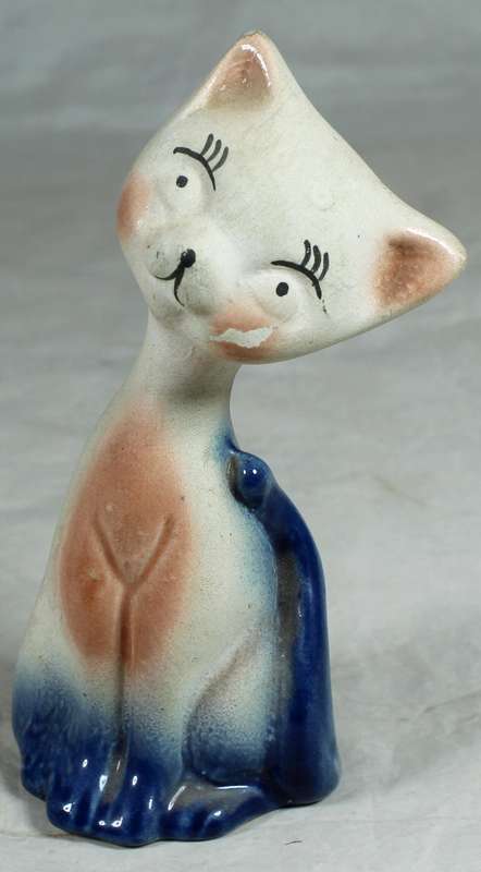 Ceramic seated cat in blue
