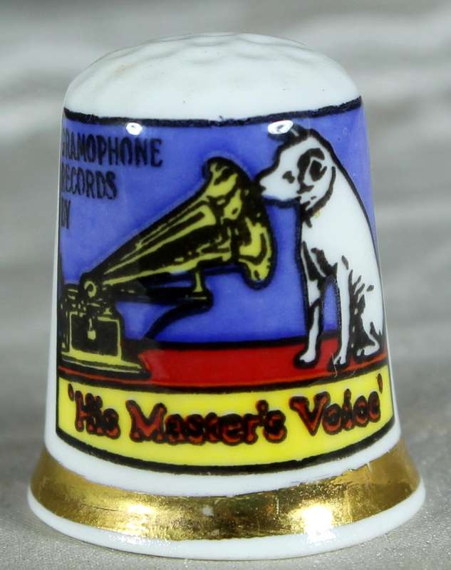 Bone China thimble - Advertising thimble - His Master's Voice