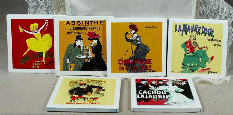 French themed tile coasters