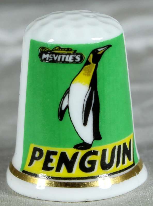 Bone China thimble - Advertising thimble - Mc Vities Penguin - Cottage Thimbles