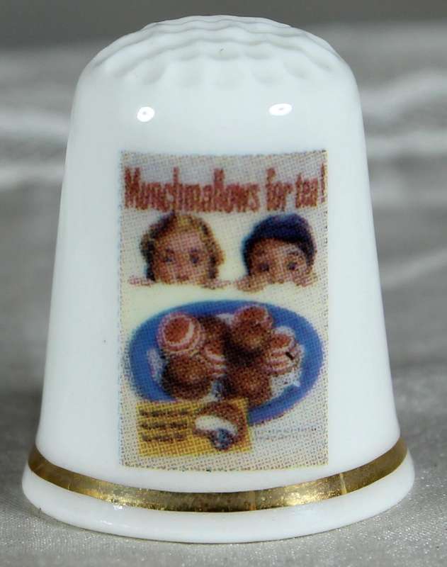 Bone China thimble - Advertising thimble - Munchmallows for tea - The Thimble Guild